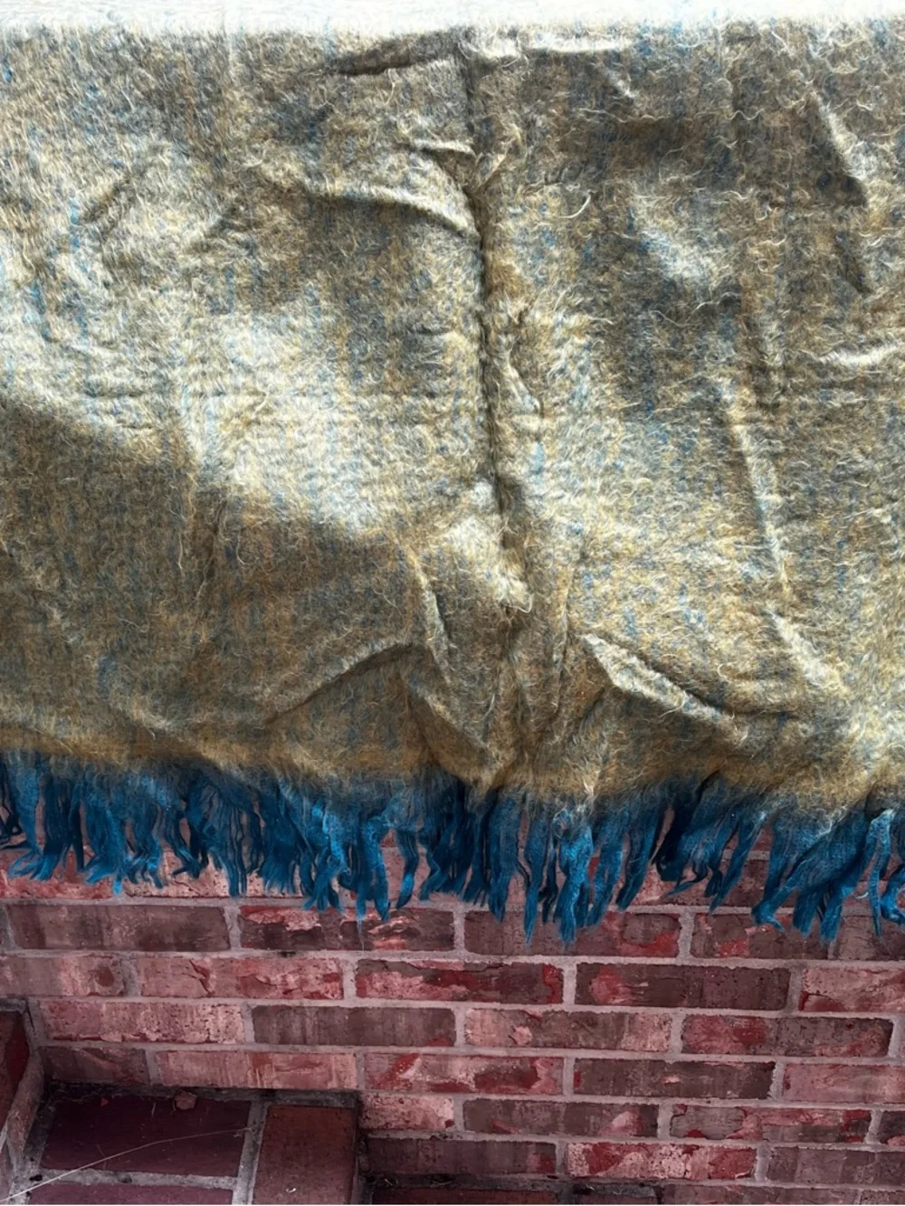 Vintage Handfelted Rose Throw in Olive Green and Teal